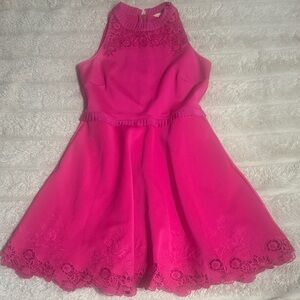 Ted Baker Hot Pink Fit & Flare Lace Dress | Cocktail | Party | Size 3 (US 8)